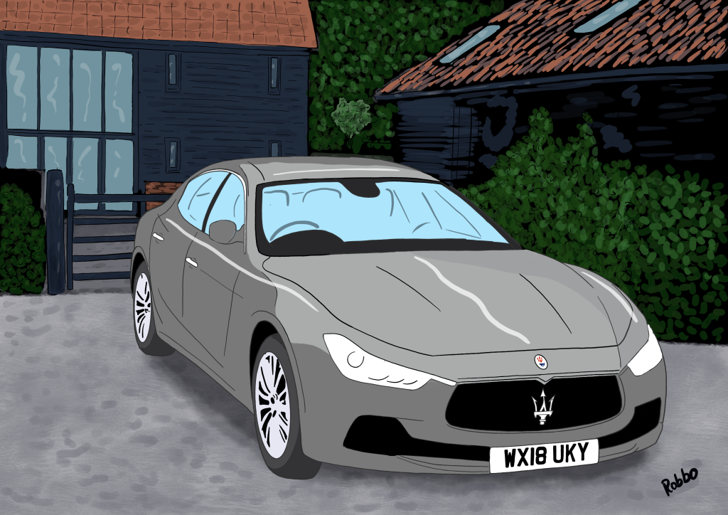 New Maserati Ghibli car cartoon commission