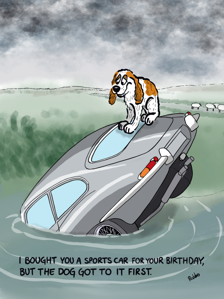 Jaguar E-type and dog