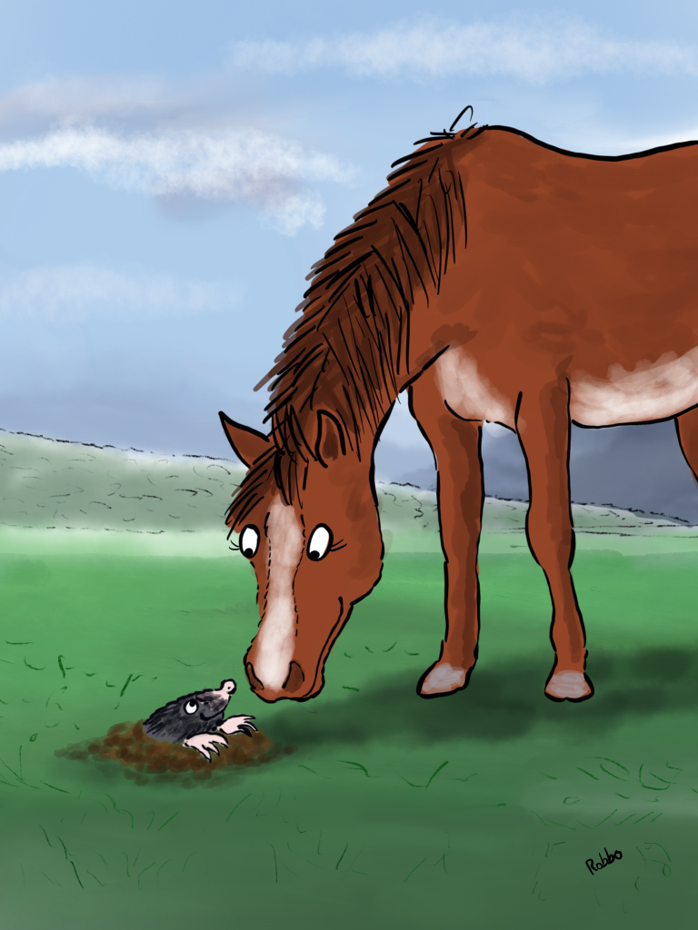 Horse and mole cartoon