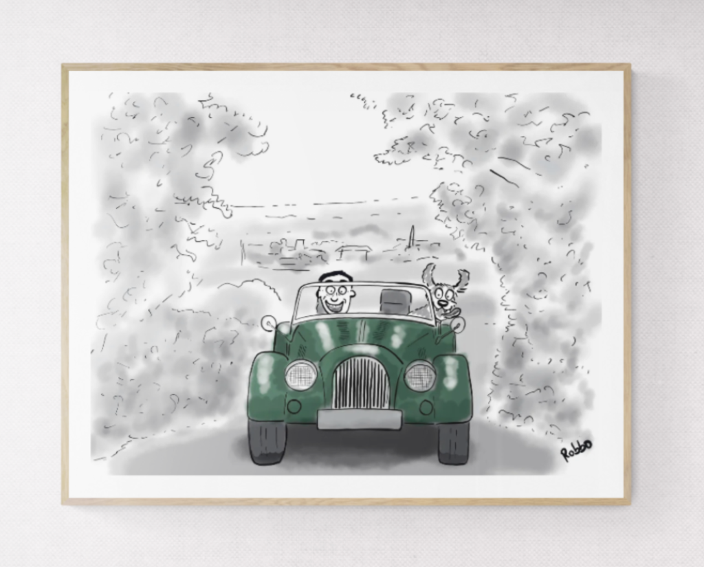 Morgan car art on wall